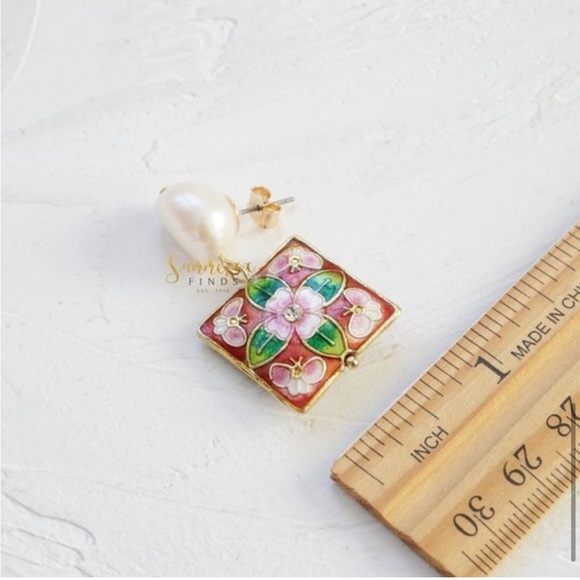 NWT Anthropologie Cloisonne Pearl Drop Earrings - Picture 6 of 7